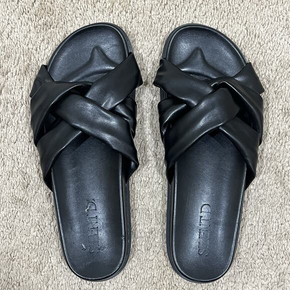 Anthropologie Silent D Helena Sandals Slides Open Toe Leather Black Size 39/9 - Picture 4 of 5